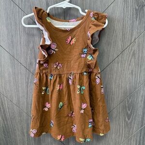 Okie Dokie Butterfly Print Brown Toddler Girl Dress